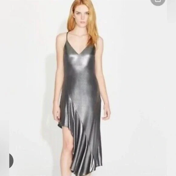 Halston Heritage Metallic Asymmetric-Skirt Dress